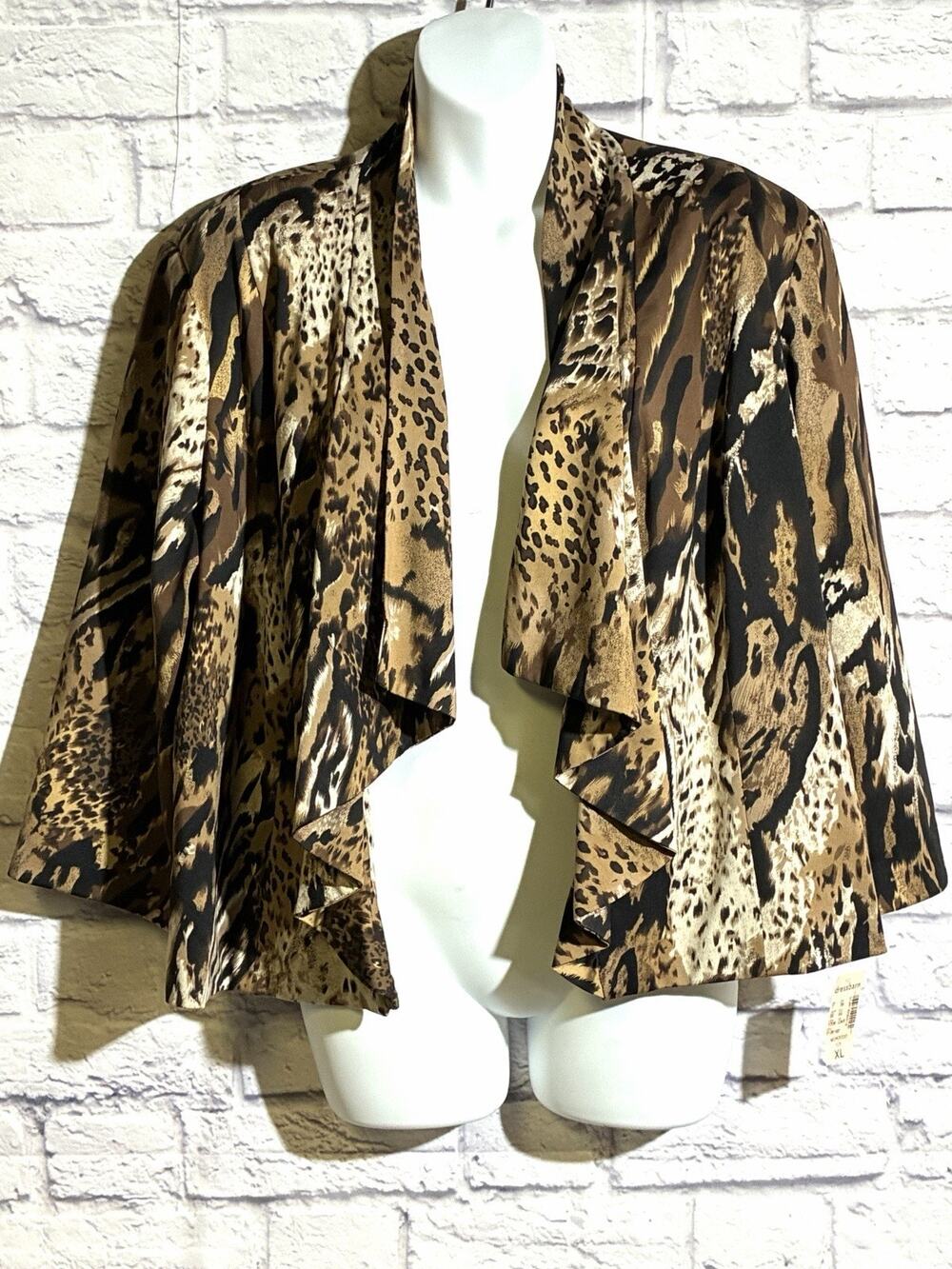Dressbarn XL NWT Animal Print Draped Open Front Topper Jacket Leopard